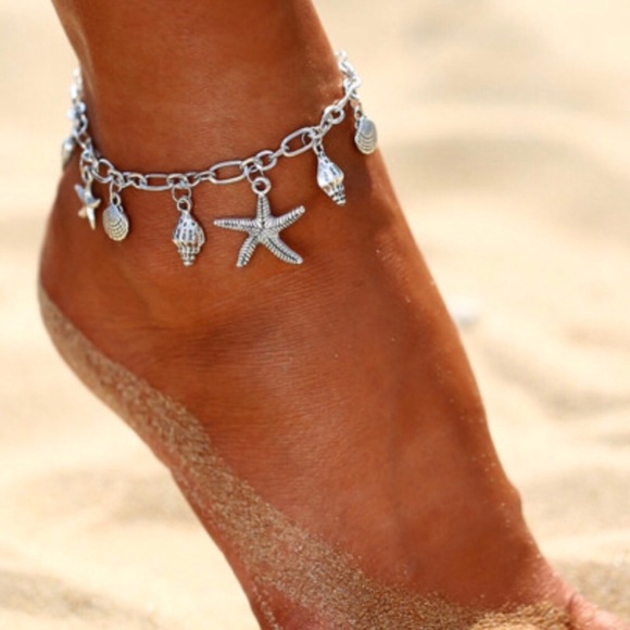 🏖NWOT Silver Starfish & Seashell Charm Anklet🏖 - Picture 2 of 8